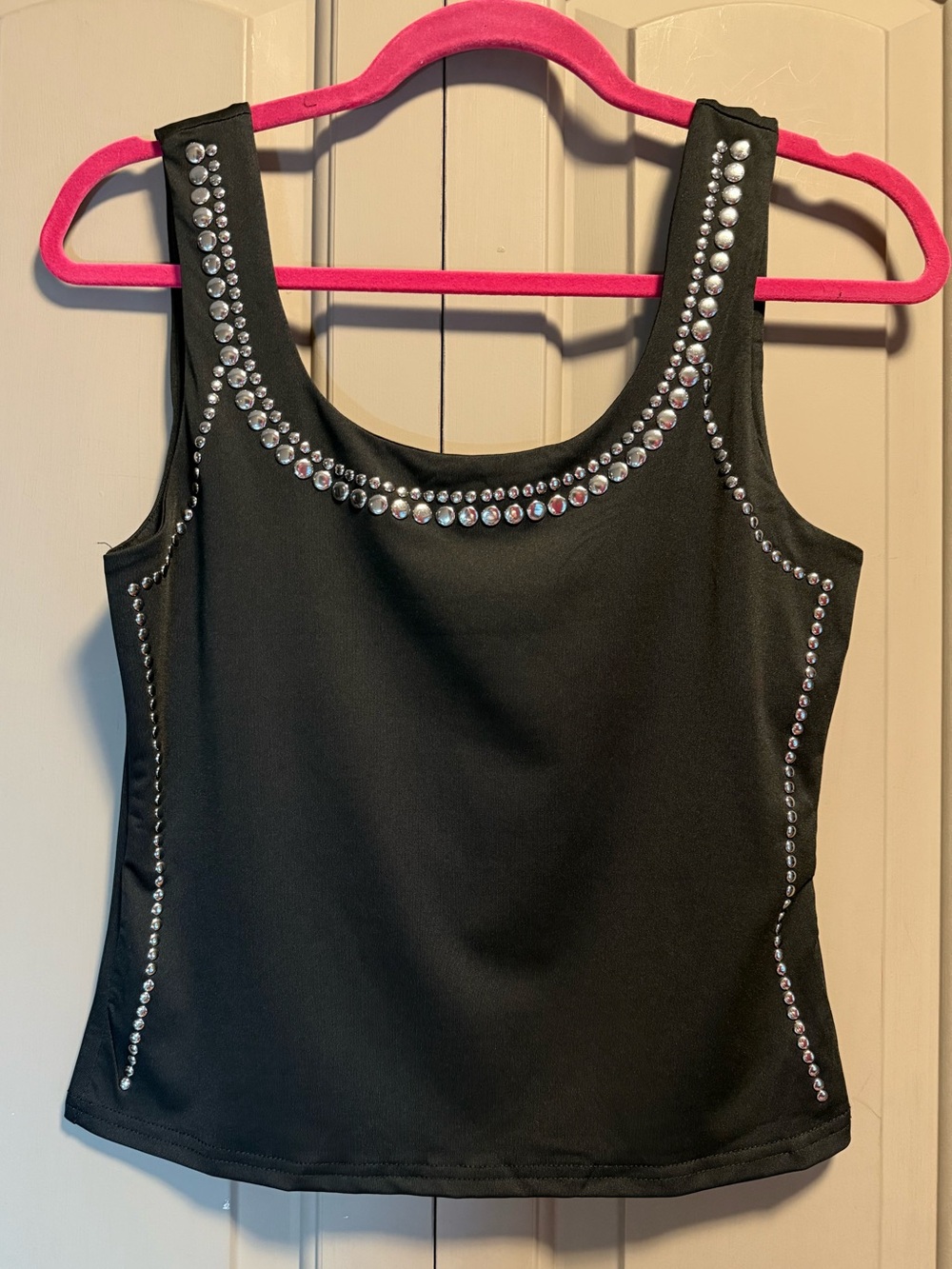 Women's Black Tank Top with Silver Stud Accents